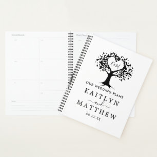 Simple Black & White Monogram Heart Tree Wedding Planner