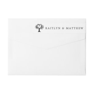 Simple Black & White Monogram Heart Tree Wedding Wrap Around Label
