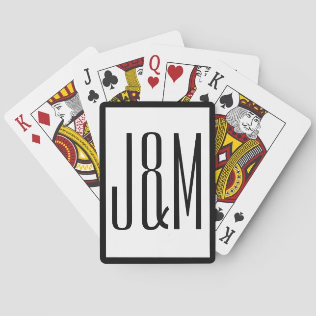 Simple Black White Monogram Initials Playing Cards (Back)