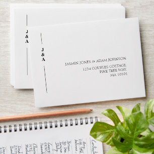 Simple Black White Monogram Initials Wedding Envelope