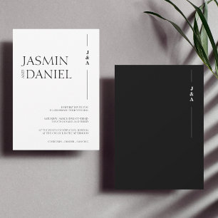 Simple Black White Monogram Initials Wedding Invitation