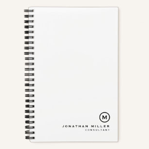 Simple Black White Monogram Name Notebook