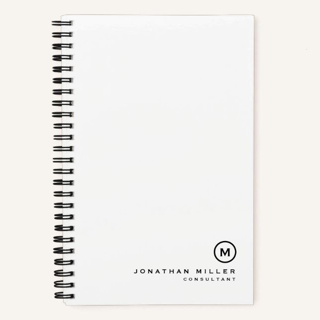 Simple Black White Monogram Name Notebook (Front)
