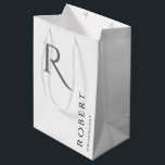 Simple Black White Monogram Personalized Groomsmen Medium Gift Bag<br><div class="desc">This black and white personalized groomsmen gift bag features personalized groomsman's name,  and calligraphy monogram. Change background and fonts colours easily if you like.</div>