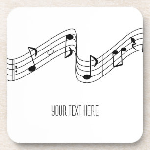 Simple Black White Music Notes Custom Name Coaster