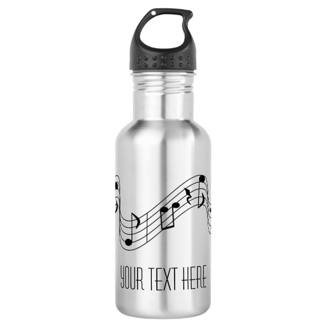 Simple Black White Music Notes Custom Name Coffee  532 Ml Water Bottle (Front)