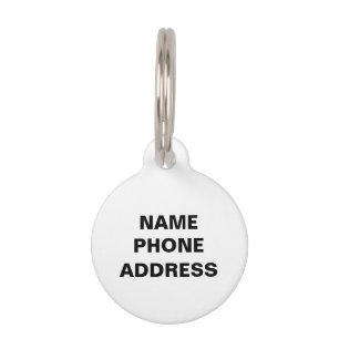 Simple black white Name monogram contact Info dog Pet Tag