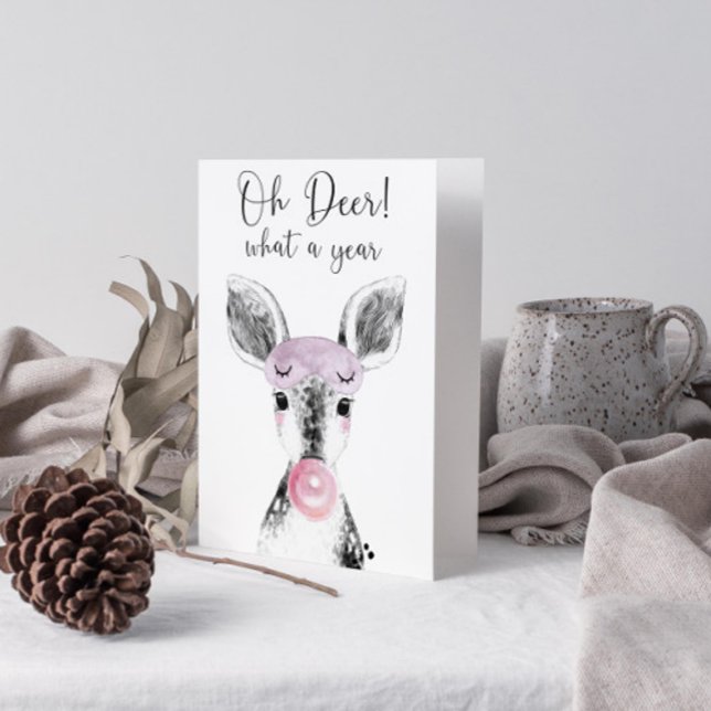 Simple Black & White Oh Deer What A Year Quote Holiday Card (Get into the holiday spirit with a heartfelt folded christmas card! 🎅)