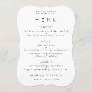 Simple Black White or Any Colour Wedding Menu card