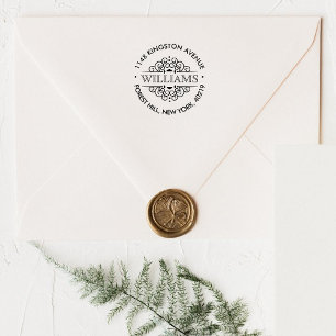 Simple Black & White Ornate Custom Return Address Rubber Stamp