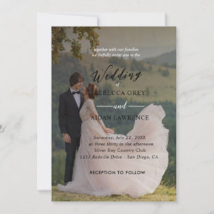 Simple Black & White Overlay Photo Wedding Invitat Invitation