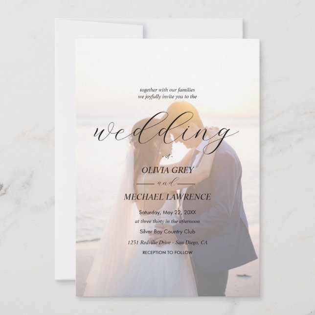 Simple Black & White Overlay Photo Wedding Invitation (Front)