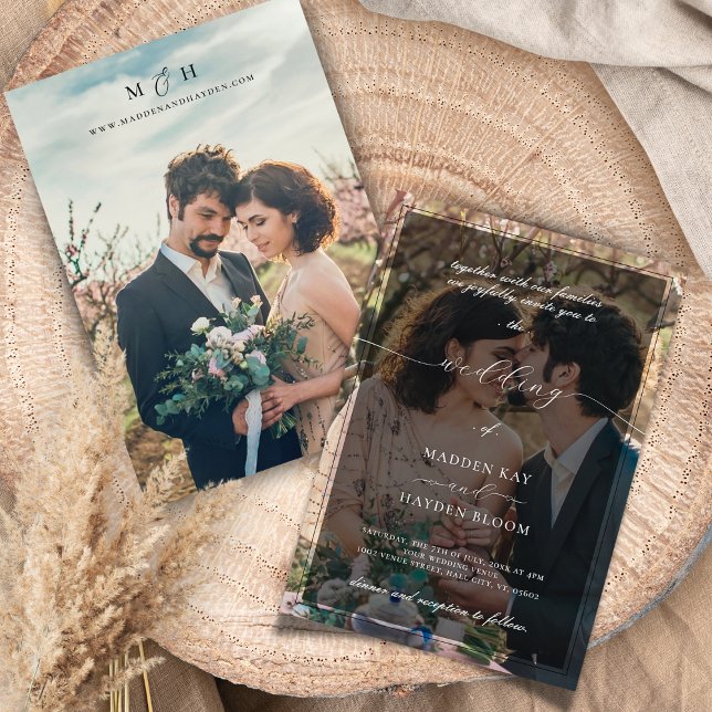 Simple Black White Overlay Photo Wedding Invitation (Creator Uploaded)