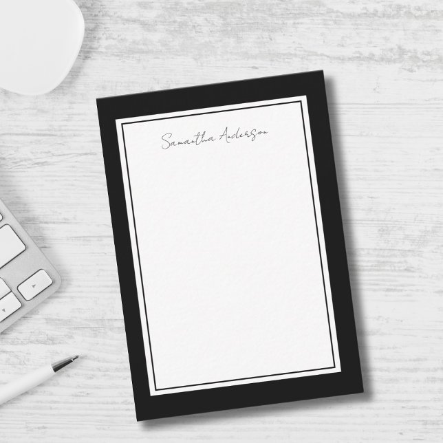 Simple Black White Personalized Flat Note Card (Creator Uploaded)