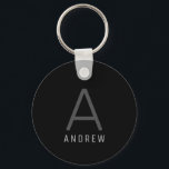 Simple Black White Personalized Monogram Metal Keychain<br><div class="desc">Simple,  professional,  modern and sleek black and white and gray round metal personalized keychain with one large initial and custom text in a thin,  sans-serif font is perfect for an understated and more subtle way to customize your belongings.</div>
