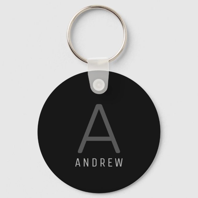 Simple Black White Personalized Monogram Metal Keychain (Front)
