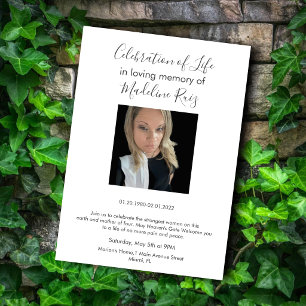 Simple Black White Photo Celebration of Life Invitation