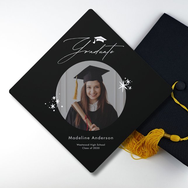 Simple Black White Photo Graduation Cap Topper (Creator Uploaded)