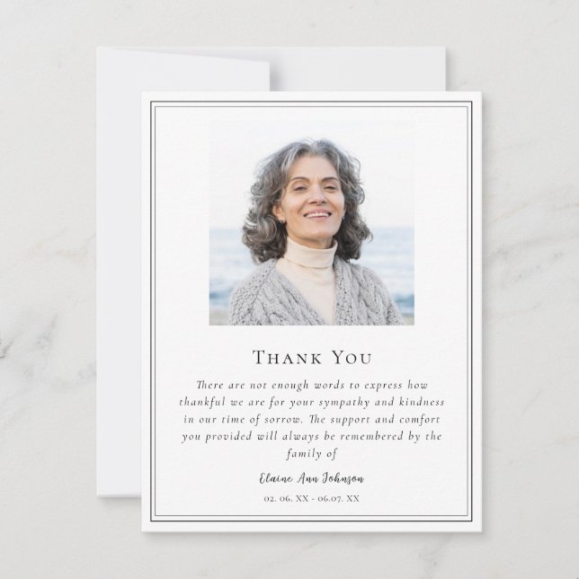 Simple Black & White  Photo Memorial Thank you  (Front)