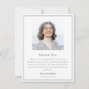 Simple Black & White  Photo Memorial Thank you  Card