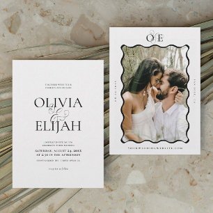 Simple Black & White Photo Monogram Wedding Invitation