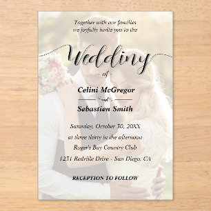 Simple Black & White Photo Overlay Wedding  Acrylic Invitations
