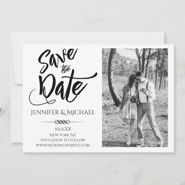 Simple Black White Photo Save the Date (Front)