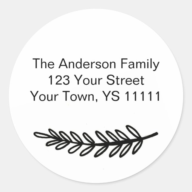 Simple Black White Pine Address Classic Round Sticker (Front)