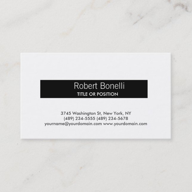 Simple Black White Plain Business Card (Front)