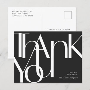 Simple Black White Pre-Addressed Thank You Postcard