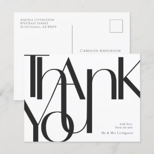 Simple Black White Pre-Addressed Thank You Postcard