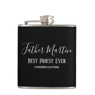 Simple Black White PRIEST PASTOR CLERGY Custom Hip Flask