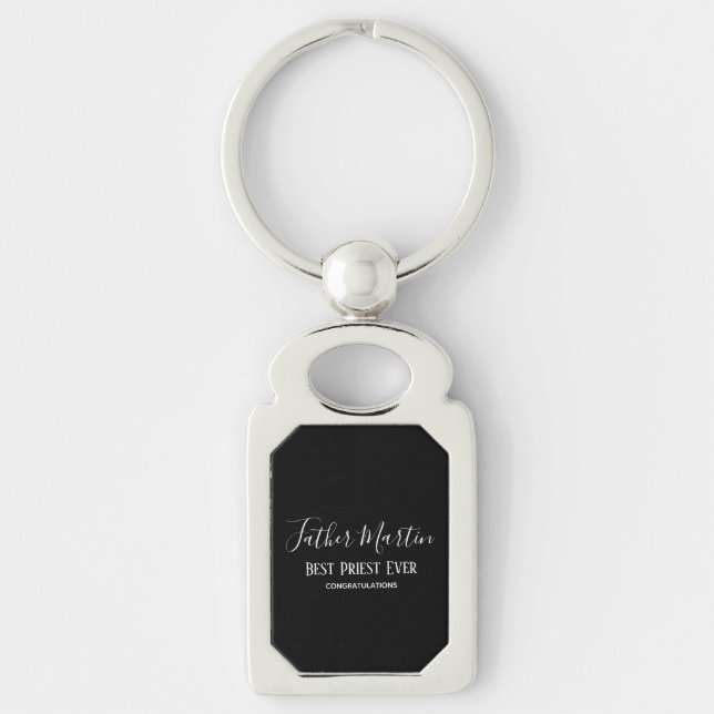 Simple Black White PRIEST PASTOR CLERGY Custom Keychain (Front)