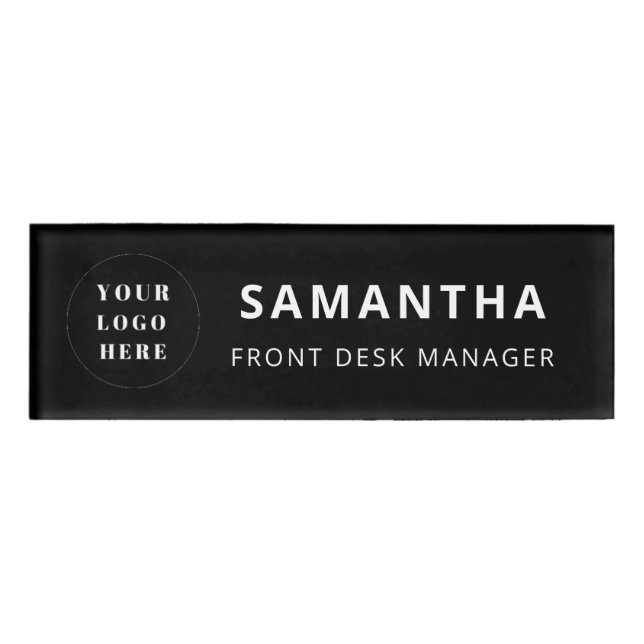 Simple Black White Professional Employee Name Logo Tag (Front)