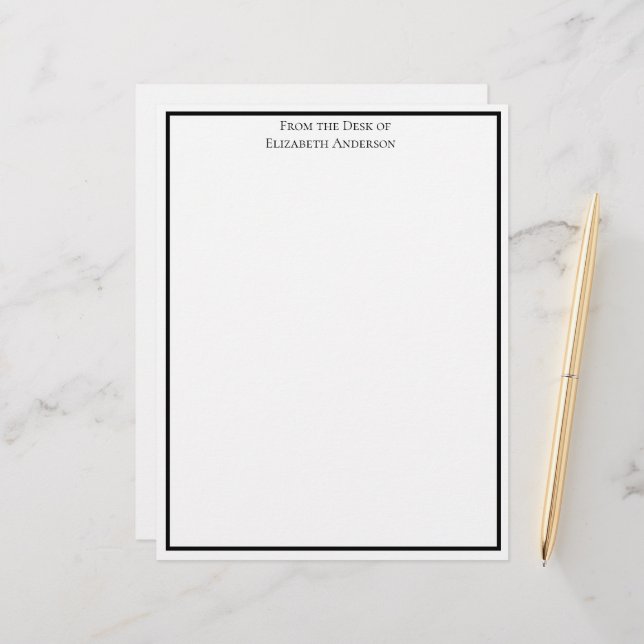 Simple Black White Professional Personalized Letterhead (Front/Back In Situ)