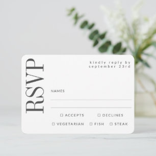 Simple Black White QR Code Website Meal Choice RSVP Card
