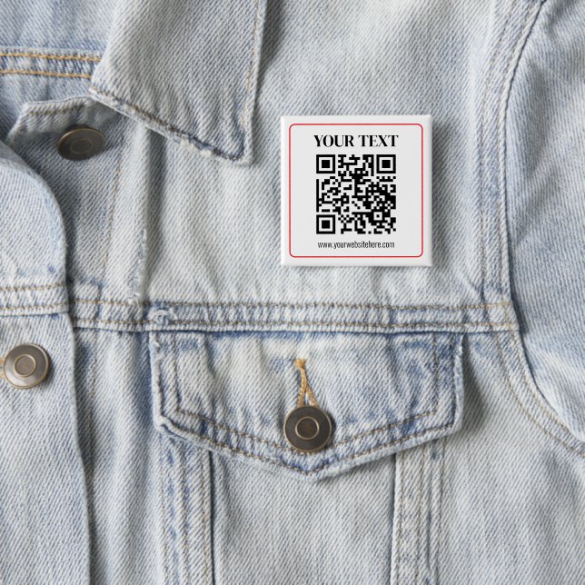 Simple Black & White QR code with Red Border 2 Inch Square Button (In Situ)