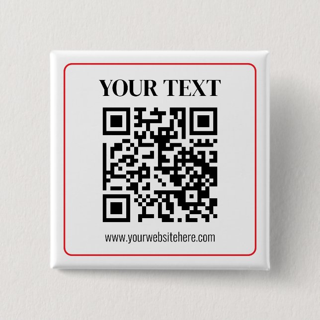 Simple Black & White QR code with Red Border 2 Inch Square Button (Front)