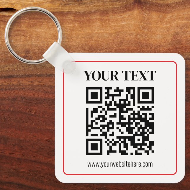 Simple Black & White QR code with Red Border Keychain (Front)