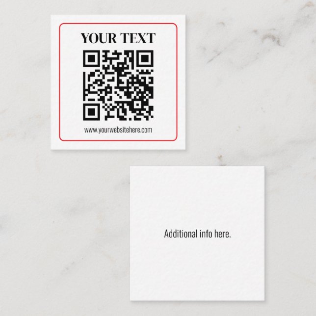 Simple Black & White QR code with Red Border Square Business Card (Front/Back)