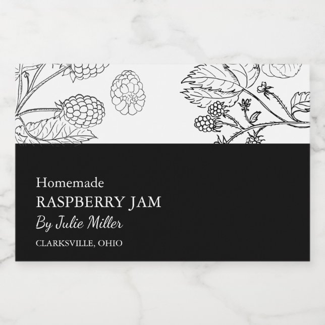 Simple Black & White Raspberry Jam Label (Single Label)