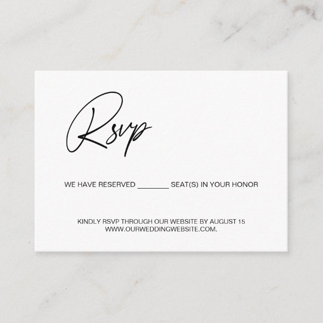 Simple Black white reserved seat wedding website Enclosure Card (Front)