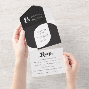Simple Black White Retro All In One Invitation