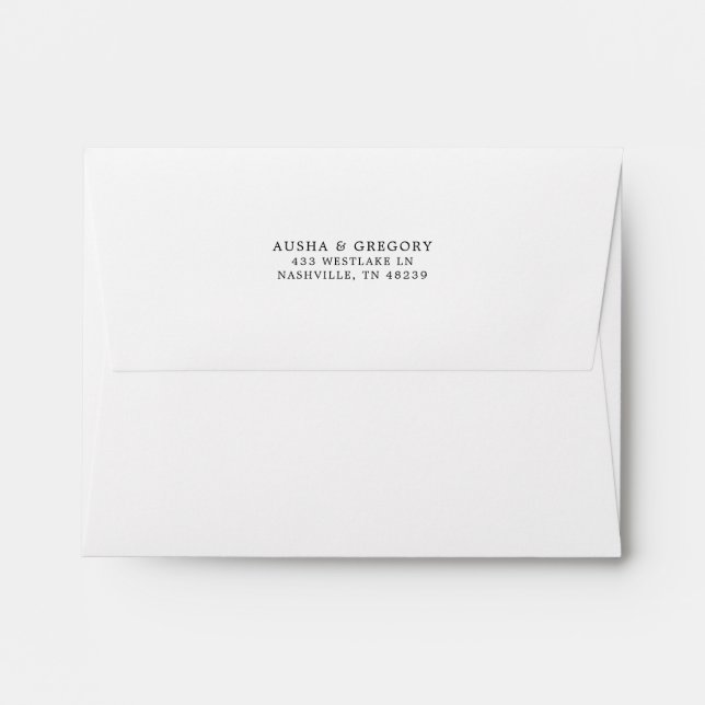 Simple Black White Return Address Back Flap Envelope (Back (Top Flap))
