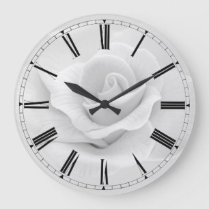 Simple Black & White Rose Roman Numeral Clock