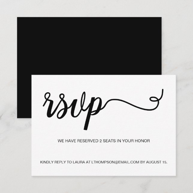 Simple black white RSVP email Reserved Seat (Front/Back)