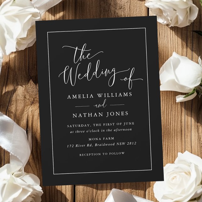 Simple Black White Rustic Script Wedding   Invitation (Creator Uploaded)