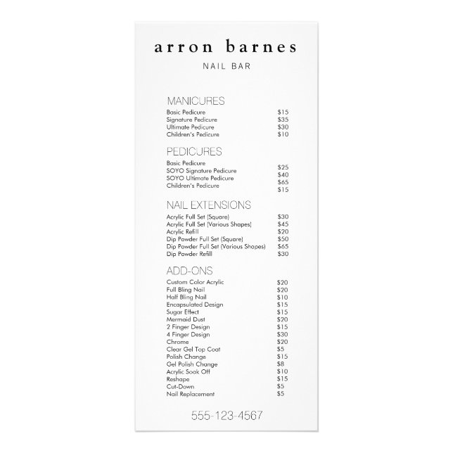 Simple  Black White Salon Price List Service Menu (Front)