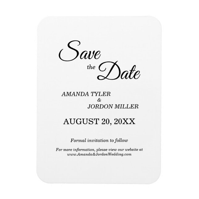 Simple Black White Save the Date Magnet (Vertical)