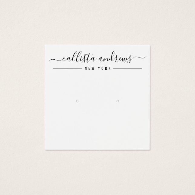 Simple Black White Script Earring Display Card (Front)